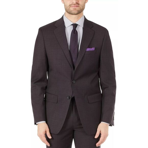 Calvin Klein Mens Skinny-Fit Tonal Plaid Wool Suit Jacket 36 Regular Eggplant